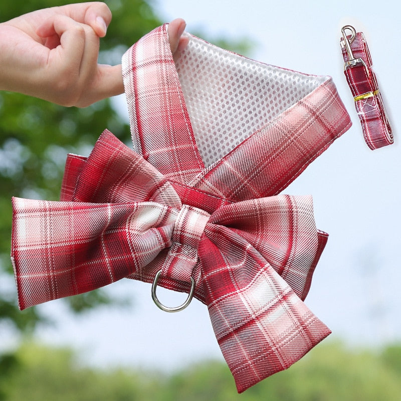 Pretty Plaid Bow Harness Set