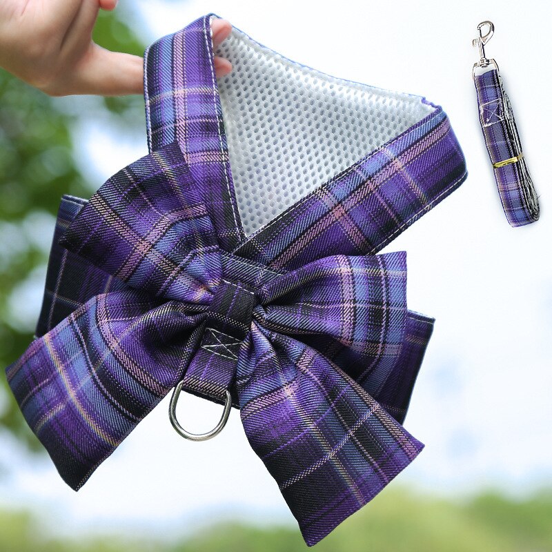 Pretty Plaid Bow Harness Set