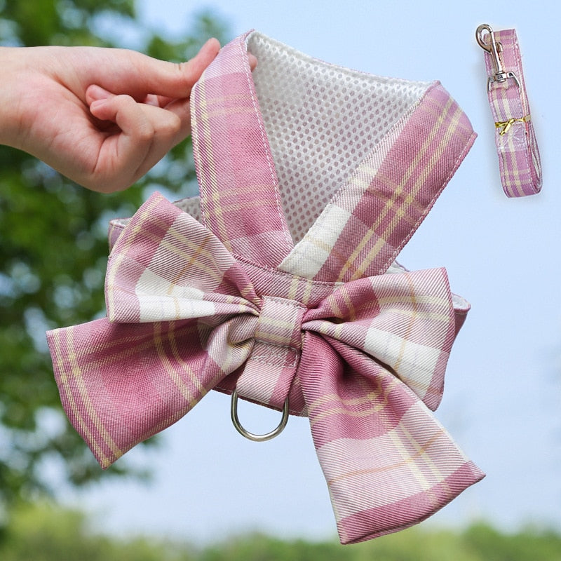 Pretty Plaid Bow Harness Set