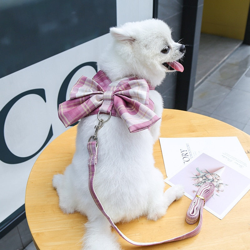 Pretty Plaid Bow Harness Set